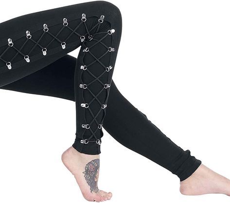 Bandage Leggings, Punk Style Women, Skull Purse, Art Steampunk, Lace Up Leggings, Gothic Outfits, Amazon Women, Office Ladies, Punk Fashion