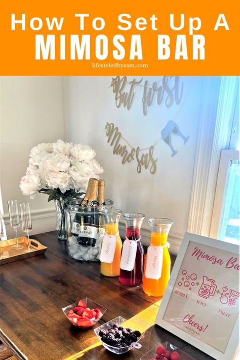 DIY Mimosa Bar Guide: How To Set Up + FREE Mimosa Bar Printables Mimosa Bar Printables, Mimosa Bar Recipe, Easy Mimosa, Diy Mimosa Bar, Diy Mimosa, Mimosa Recipes, Bar Printables, Mimosa Drink, Best Champagne