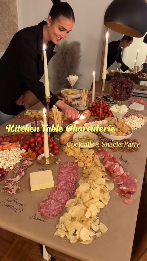 Erin Silberman | Kitchen Table Charcuterie - Cocktail Party •Follow @seriousfoodfetish for more recipes, restaurant recs & food trends• There’s always… | Instagram 30th Party Food Ideas, Cheese Themed Party Decorations, Floor Dinner Party, Light Dinner Party Menu Ideas, Cute Friendsgiving Food Ideas, Hosting Appetizer Party, Martini Charcuterie Board, 21st Bday Party Ideas For Guys, Hosting Theme Ideas