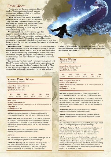 Dnd Winter Monsters, Dnd Ice Monster, Dnd Monstrosity, Homebrew Monsters, Ice Monster, Dnd Monster, Dungeons And Dragons Races, Monster Manual, Monster Board