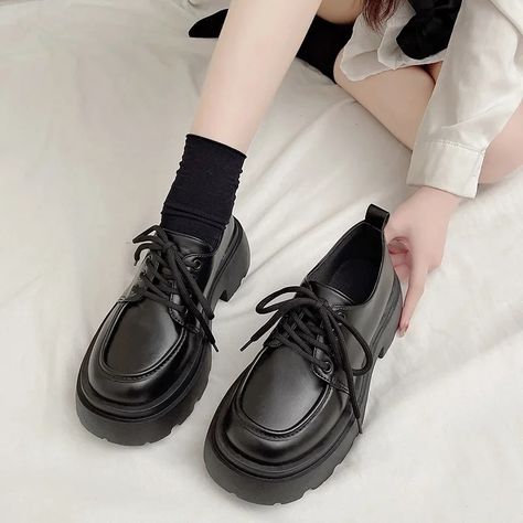 2023 Women Spring New Black Platform Flats Shoes Women Loafers Slip on Boat Shoes Designer Casual Leather Oxfords - AliExpress 322 Oxford Platform Shoes, Women Loafers, Gothic Shoes, Oxford Platform, Platform Flats, Women Oxford Shoes, Black Platform, Flats Shoes, Casual Flats