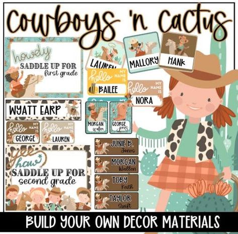 Western Classroom Decor, Western Classroom Theme, Cowboy Classroom, Western Classroom, Teacher Desk Signs, Cactus Western, Dual Language Classroom, Classroom Decor Bundle, Classroom Calendar