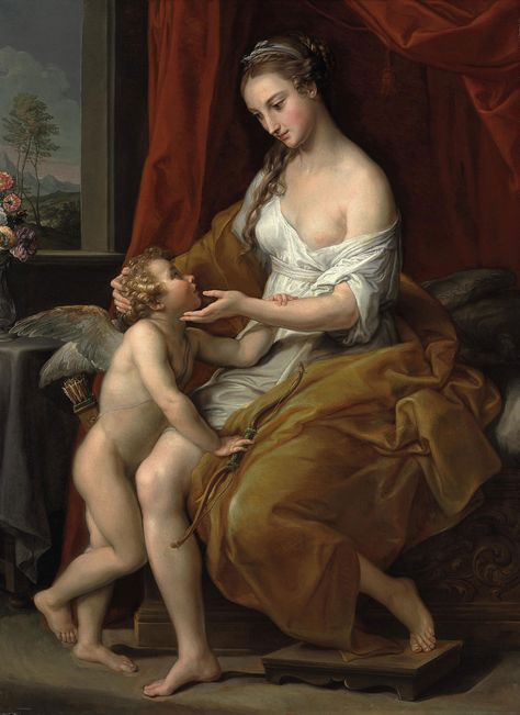 Pompeo Girolamo Batoni (Lucca 1708 - Rome 1787). Venus Caressing Cupid. Painted in 1774. 53 x 39 in.; 134.6 x 99.1 cm. Pompeo Batoni, Orazio Gentileschi, Italian Paintings, Divine Nature, Italian Painters, Goddess Of Love, Classic Paintings, National Gallery, Arte Popular