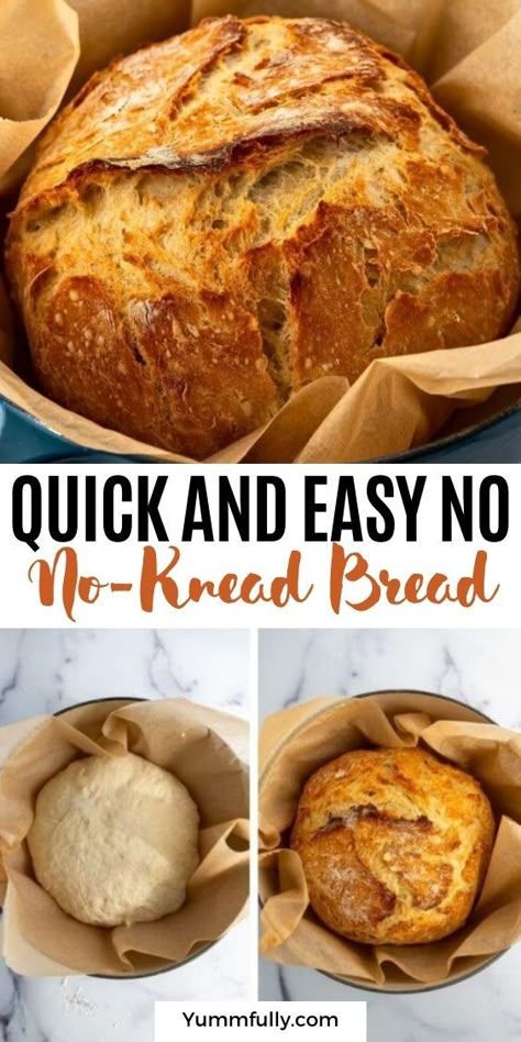 This Quick and Easy No-Knead Bread can be made even by the most amateur bakers, and it turns out bakery-style. It’s amazing how basic pantry staples can create a perfectly crusty on the outside while chewy on the inside artisan bread. Give it a try and see how easy it is to enjoy freshly baked bread! Easy Crunchy Bread, Round Loaf Bread, Easy And Quick Bread Recipes, How To Make Fresh Bread Easy Recipes, No Knead No Rise Bread, Fast Artisan Bread Recipe, Easy Bread Recipes No Knead, Fast No Knead Bread, Bread Recipes Beginner