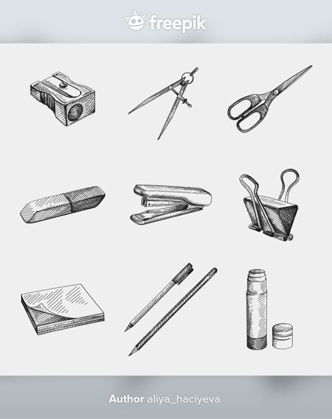 How To Draw Objects, Objects Sketching, Stationary Sketch, Sharpener Sketch, Objects Sketch, Object Sketches, Clip Drawing, School Sketches, Eraser Drawing