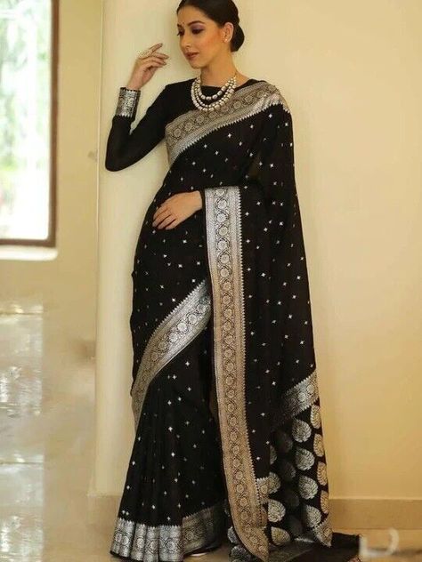 Designer Party Wear Saree Bridal Sari Blouse Indian Wedding Bollywood Ready made Banarasi Georgette Saree, Soft Saree, Banarsi Saree, Black Saree, Party Kleidung, Georgette Saree, Saree Look, Soft Silk Sarees, Traditional Sarees