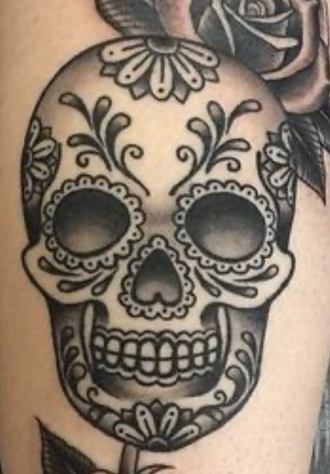 Traditional Style Mexican Tattoo, Traditional Sugar Skull Tattoo, Female Skull Tattoo, Sugar Skull Tattoo, Sugar Skull Tattoos For Women, Simple Sugar Skull Tattoo, Candy Skull Tattoo For Women, Day Of The Dead Skull Tattoo, Small Candy Skull Tattoo