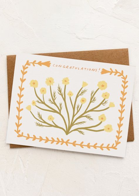 A chamomile print card reading Congratulations!. Cute Compliments, Tulip Drawing, Compliment Cards, Congratulations Cards, Neon Painting, Congrats Card, Illustration Ideas, Paint Cards, Letterpress Cards