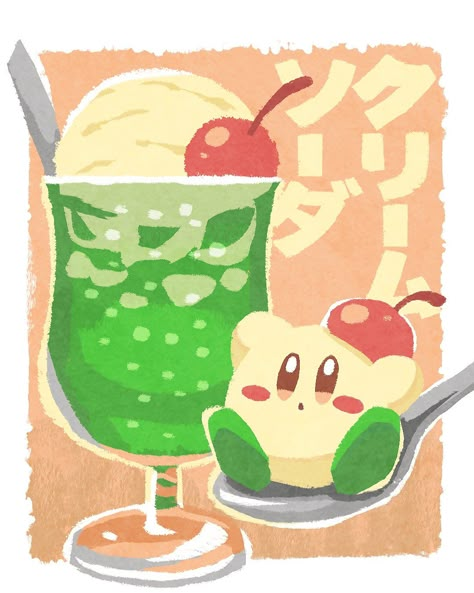 Melon Cream Soda Aesthetic, Melon Soda Float, Melon Soda Wallpaper, Melon Soda Aesthetic, Melon Float, Cream Soda Aesthetic, Cute Paper Template, Melon Aesthetic, Kirby Oc