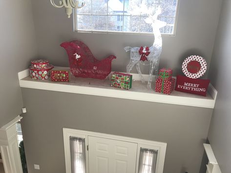 Above Door Ledge Decor, Ledge Above Front Door, Above Front Door Decor Interior, Ledge Christmas Decor, Above Front Door Decor, Entryway Ledge, Door Decorating Christmas, Christmas Door Decorating Ideas, Christmas Door Decorating