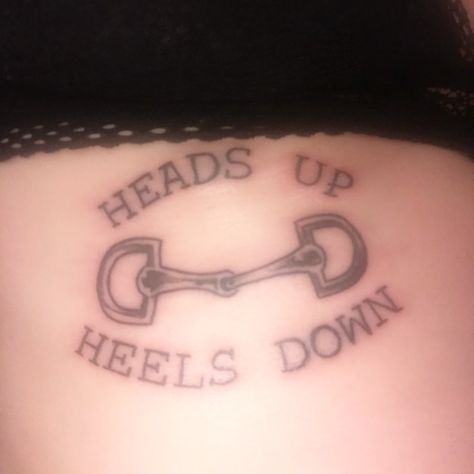 For my love of riding and for all the equestrians to remember to keep their heads up and heels down for everything in their lives. #equestrian #tattoo Heels Down Tattoo, Cross Country Tattoo Ideas, Equestrian Tattoo Ideas, Equestrian Tattoo, Rope Tattoo, Birthday Tattoos, Horse Tattoos, Horse Shoe Tattoo, Horse Tattoo Design