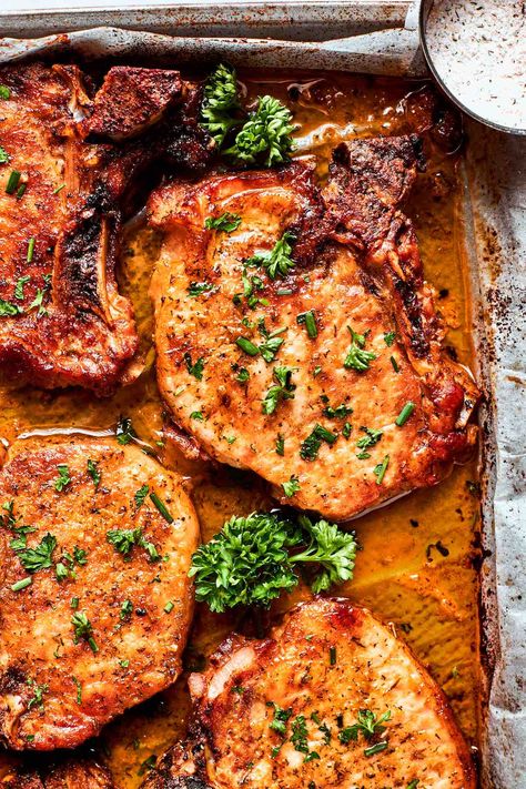 Boneless Pork Chop Oven Recipes, Cornflake Pork Chops Oven Baked, Greek Pork Chops Baked, Oven Bakedporkchops, Tender Baked Pork Chops Bone In, Recipes For Bone In Pork Chops, Bone In Thick Pork Chop Recipe, Barbecue Pork Chops Oven, Pork Chop Recipes Baked Bone In Easy