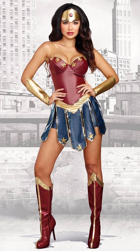 The 10 Sexiest Costumes of 2017 Are Here, and They're Pretty Damn Hot Wonder Woman Accessories, Superhero Fancy Dress, Woman Cosplay, Wonder Woman Cosplay, Woman Costume, Headband Gold, Justice Clothing, Wonder Woman Costume, Arm Cuffs