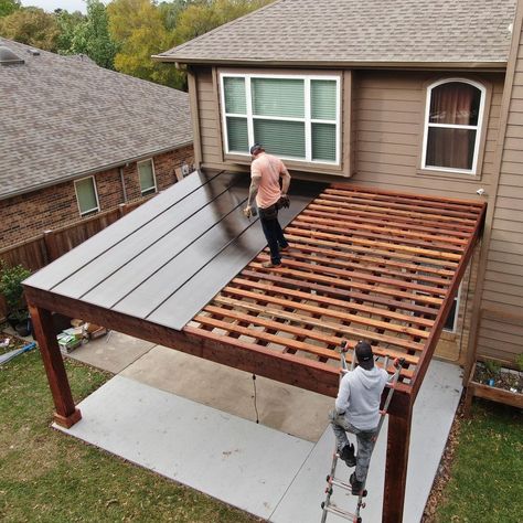 PERGOLA ROOFS PATIO ROOFS! Cover your outdoor space with SkyPoly. Architectural & commercial grade roofing systems MADE FOR… | Instagram Pergola Roof Ideas Waterproof Diy, Solid Pergola Roof, Waterproofing Pergola, Covering Pergola Roof, Cover Pergola Ideas, Pergola With Pitched Roof, Pergolas With Roofs, Cover Your Pergola, Pergola Top Ideas