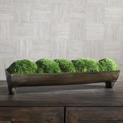 Canal Moss Centerpiece, Small | Uttermost Moss Centerpiece, Moss Centerpieces, Footed Tray, Small Centerpieces, Preserved Moss, Elegant Centerpieces, Mirror Shop, Faux Plants, Flowering Trees