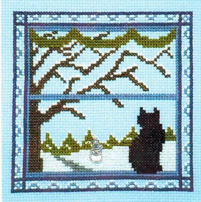 Cats - Cross Stitch Patterns & Kits - 123Stitch.com Cat Looking Out Window, Cat On Window, Window Cross Stitch, Cat Cross Stitches, Winter Window, Winter Cross Stitch, Cat Cross Stitch Pattern, Pc Windows, Cat Cross Stitch