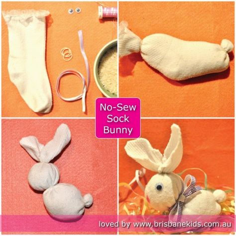 No-Sew Sock Bunny | Easter Craft - Brisbane Kids An easy no sew craft for kids at Easter Easter Art Project, Sock Bunny, Bunny Craft, Sock Dolls, Sock Toys, Sock Crafts, Sand Crafts, Ideas Room, Easter Projects