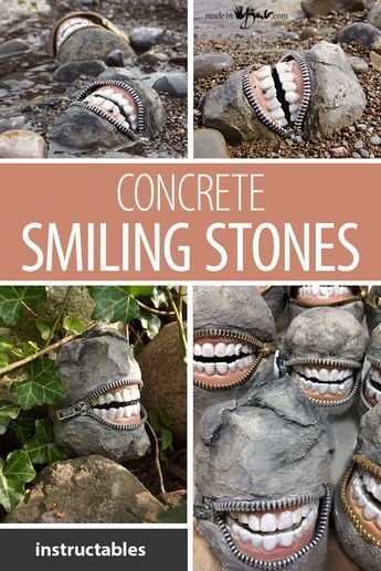 Concrete Smiling Stones, Creepy Garden Decor, Creepy Plants Halloween Diy, Exterior House Halloween Decorations, Creepy Garden, Stones Decoration, Porche Halloween, Haunted Garden, Creepy Crafts