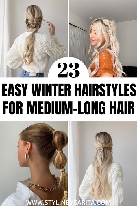 winter hairstyles Long Hairstyles For Everyday, Long Winter Hair, Hairstyles For Windy Weather, Snow Day Hairstyles, Winter Braided Hairstyles, Cold Weather Hairstyles, Rainy Day Hairstyles For Long, January Hairstyles, Sweater Hairstyles