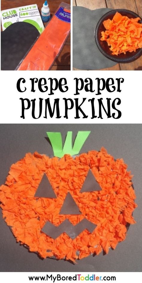 Crepe Paper pumpkin craft for toddlers scrunching crepe paper pinterest #myboredtoddler #toddlercraft #toddlerhalloween #halloweencraft #finemotoractivity #pumpkincraft #pumpkincrafts #toddleractivity #toddleractivities Halloween Craft Idea, Halloween Activities For Toddlers, Paper Pumpkin Craft, Fall Crafts For Toddlers, Craft For Toddlers, Pumpkin Craft, Halloween Crafts For Toddlers, October Crafts, Halloween Arts And Crafts