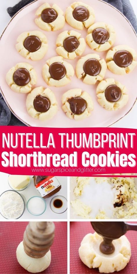 Melt-in-Your-Mouth Nutella Thumbprint Cookies are a MUST make for Nutella Fans Buttery Thumbprint Cookies, Nutella Thumb Print Cookies, Thumbprint Cookies With Chocolate Center, Nutella Thumbprint Cookies Recipe, Broke Desserts, Chocolate Chip Thumbprint Cookies, Oatmeal Nutella Cookies, Hazelnut Thumbprint Cookies, Easy Thumb Print Cookies Recipes