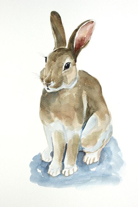 rabbit original watercolor painting rabbit by paintingbyZofiaL Standing Bunny, Farm Animal Painting, Art Deco Stencil, Mural Stencil, Geometric Stencil, Damask Stencil, Stencil Fabric, Wallpaper Stencil, Bunny Painting