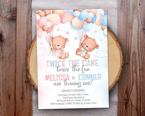 Twin First Birthday Invitations, Twins Birthday Invitations, Twins Birthday Party Invitations, Twins Birthday Invitation Card, 1st Birthday Party Ideas Twins, Twins Birthday Decoration Ideas, Twins 1st Birthday Ideas, Twins Birthday Party Themes, Twins First Birthday Party Ideas