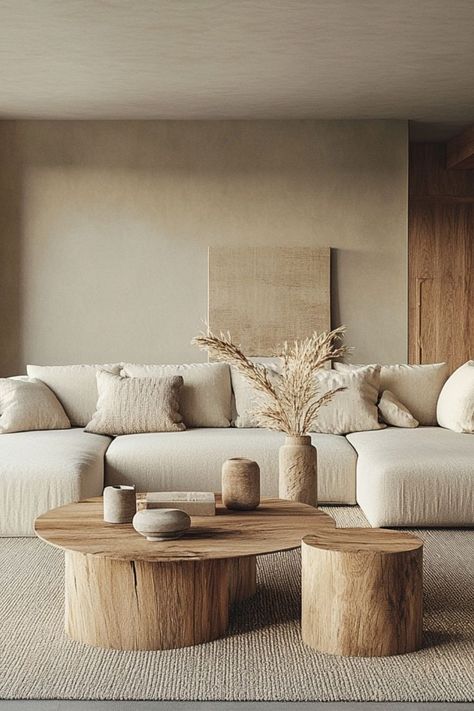 Incorporate organic neutrals for a natural, modern aesthetic in your living space. #OrganicDecor #ModernLiving #NeutralHome White Organic Living Room, Organic Modern Inspiration, Modern Organic Sofa, Warm Earthy Aesthetic, Beige Aesthetic Interior, Modern Organic Interior Design, Organic Modern Interior Design, Organic Interior Design, Organic Sofa