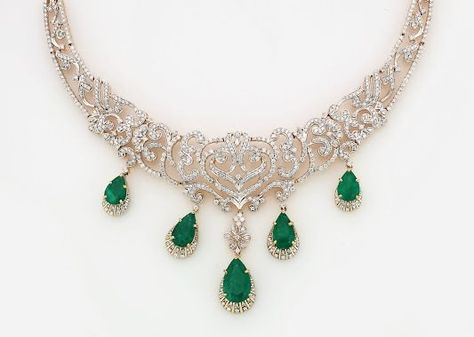 Gold and Diamond jewellery designs: gitanjali jewels beautiful diamond emerald jewelle... Gold Jewellery India, Emerald Jewellery, Columbian Emeralds, Ring Jewellery Design, Designer Diamond Jewellery, Morganite Diamond, Diamond Necklace Set, Diamond Jewelry Designs, Indian Wedding Jewelry