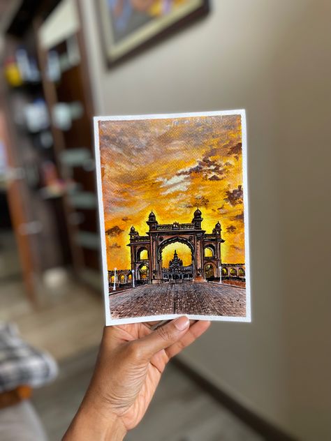 Acrylic painting #mysorepalace Mysore Painting Sketches, Mysore Dasara Paintings, Temple Acrylic Painting, Mysore Palace Interior, Mysore Palace Painting, Mysore Palace, Acrylic Painting, Canvas Painting, Canvas