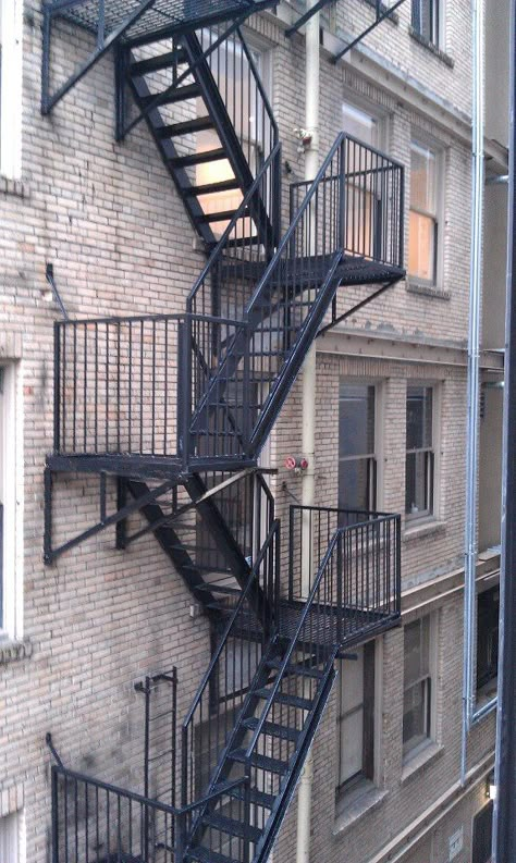 Vintage Nyc Photography, Apartment Fire Escape, Fire Staircase, Apartment Stairwell, Apartment Staircase, Stairwell Pictures, Outside Apartment, Fire Escape Stairs, West Elm Chandelier