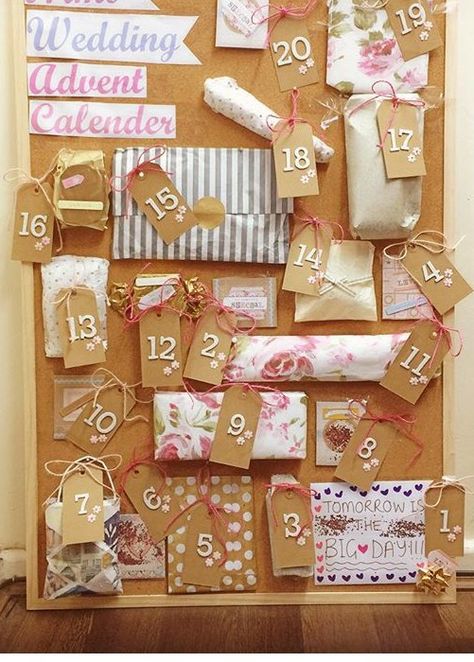 Wedding Advent Calendar!! My friends sisters made this for her wedding. Such a wonderful idea! Advent Calendar Sister, Bride Advent Calendar Gift Ideas, Wedding Advent Calendar, Presents For The Bride, Wedding Calendar, Sister Wedding Gift, Advent Calendar Gifts, Bff Gifts Diy, Homemade Wedding