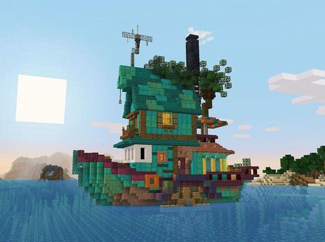 lowres | Minecraft on Instagram: “I present to you my Minecraft 1.17 Tug Boat! I’ve been having a lot of fun messing with the new blocks, still a long way off feeling…” Minecraft Tugboat, Minecraft Boat Rack, Minecraft Boat Build, Minecraft Fishing Village, Minecraft Boat House, Minecraft Dock Ideas, Wonderland Minecraft, Swamp Village, Minecraft Boat