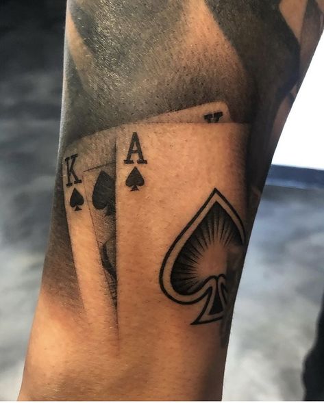 Ace And King Card Tattoo, Ace And King Tattoo, King And Ace Card Tattoo, Stack Of Cards Tattoo, 21g Tattoo, Club Card Tattoo, Two Cards Tattoo, Quarter Leg Sleeve Tattoo, K Card Tattoo