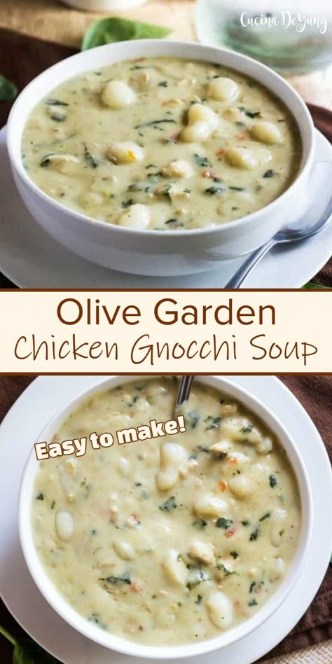 Easy Olive Garden Chicken Gnocchi Soup – CucinaDeYung Olive Garden Chicken Gnocchi Soup Recipe, Olive Garden Gnocchi Soup, Olive Garden Soup, Garden Soup, Chicken Gnocchi Soup Recipe, Olive Garden Chicken Gnocchi, Gnocchi Recipes Soup, Olive Garden Chicken, Gnocchi Dishes