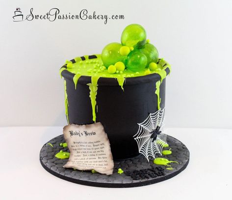 CauldronCake Isomalt Bubbles, Brewing Baby Shower Ideas, Baby Brewing Shower Ideas, Halloween Baby Shower Cake, Scary Treats, Haloween Cakes, Halloween Torte, Witch Cake, Cauldron Cake