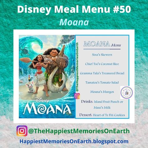 Themed Dinners Ideas, Disney Movie Night Menu, Disney Themed Movie Night, Disney Movie Night Food, Pixar Studios, Disney Movie Night Dinner, Disney Menus, Moana Movie, Movie Night Dinner