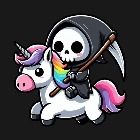 Cute Reaper Riding Unicorn - Reaper - T-Shirt | TeePublic