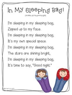 Creating Readers and Writers: Let's Go Camping! Sleeping Bag Craft, Preschool Camping, Camping Preschool, Monkey Room, Camping Theme Preschool, Free Poems, Camp Read, Camping Classroom, Campfire Songs