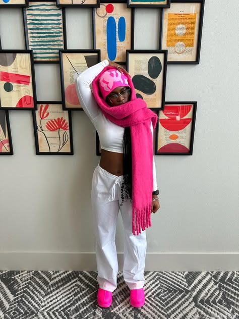 Scarf Outfits Black Women, Fly Winter Outfits Black Women, Ugg Tasman X Outfit, Tasman Uggs Outfits Black Women, Pink Tasman Uggs Outfits, Hot Pink Uggs Outfit, Ugg Outfits Black Women, Tasman X Uggs Outfits, Pink Uggs Outfit