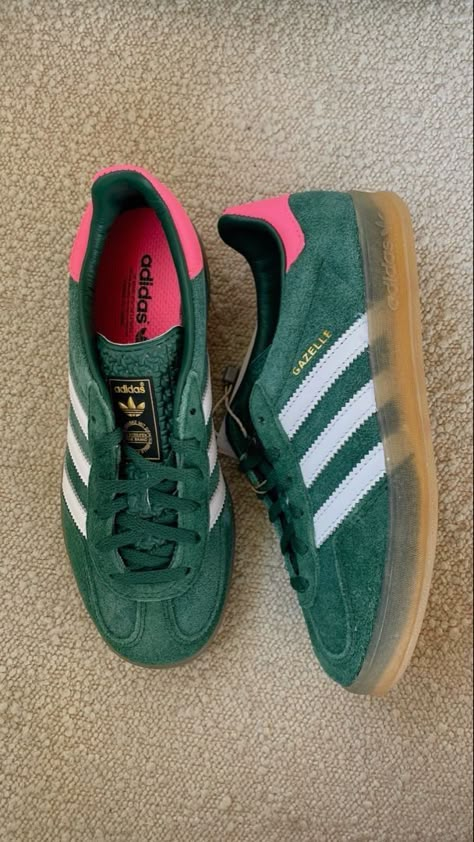 Adidas Sneaker Green, Green And Pink Gazelle, Adidas Green Gazelle, Green And Pink Sambas, Green And Pink Adidas, Gazzele Adidas, Pink And Green Sambas, Pink And Green Gazelles, Adidas Gazelle Colors