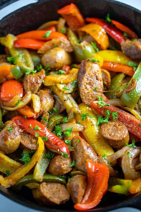 Easy Sausage and Peppers made from Italian sausage, bell peppers, onions, and seasoning is the perfect thing to bring to a potluck, or make in bulk for a party. It comes together in 30 minutes, and reheats well the next day! Sausage And Peppers Stove Top, Keto Sausage Recipe, Smoked Sausages, Sausage Peppers And Onions, Pork Tenderloins, Cajun Sausage, Keto Sausage, Sausage Dinner, October Fest