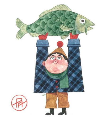 Collector Illustration, Carp Illustration, Christmas Gift Illustration, December Illustration, Dish Illustration, Chef Illustration, Fish Character, Fishing Illustration, Illustration Art Kids