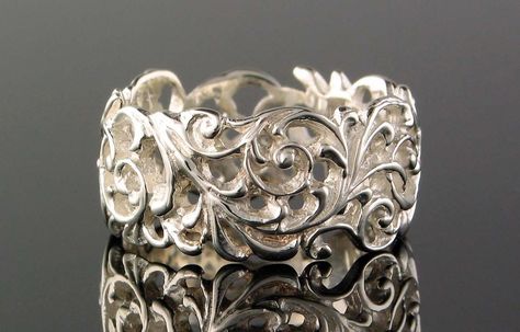 image 0 Lace Ring, Unusual Rings, Precious Metal Clay, Sterling Silver Filigree, Filigree Ring, Anniversary Bands, Size 10 Rings, Jewelry Inspo, Favorite Rings