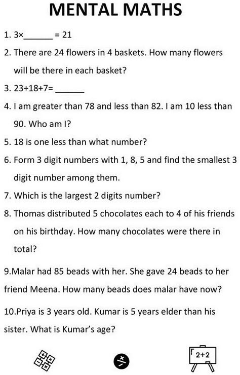 Math Grade 6 Answer Key Topic 2.5 Mental Math Mental Maths Grade 2, Mental Maths For Grade 2 Worksheets, Mental Math For Grade 2, Math For Grade 5 Worksheets, Mental Math Multiplication, Maths Questions For Class 3, Grade 6 Math Worksheets With Answers, Math Worksheets For Grade 6, 6 Grade Math Worksheets