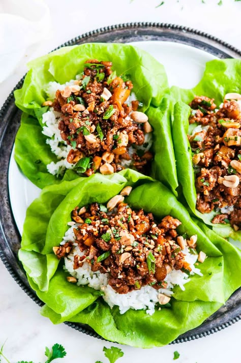 Peanut Chicken Lettuce Wraps, Chicken Lettuce Wraps Recipe, Lettuce Wrap Recipes, Peanut Chicken, Lime Rice, Cilantro Lime Rice, Chicken Lettuce Wraps, Jasmine Rice, Idee Pasto Sano