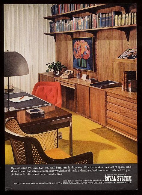 Madmen Interior Design, 50s Office, 60s Office, 1960s Office, Retro Home Office, Directional Lighting, Mid Century Office, Mid Century Modern Office, 70s Interior