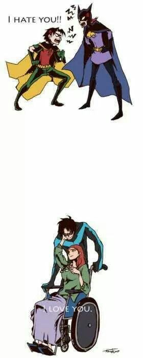 Yip. Their relationship in a nut shell Nightwing And Batgirl, Dc Batgirl, Univers Dc, Barbara Gordon, Batman Funny, Batman Universe, Im Batman, Tim Drake, Damian Wayne