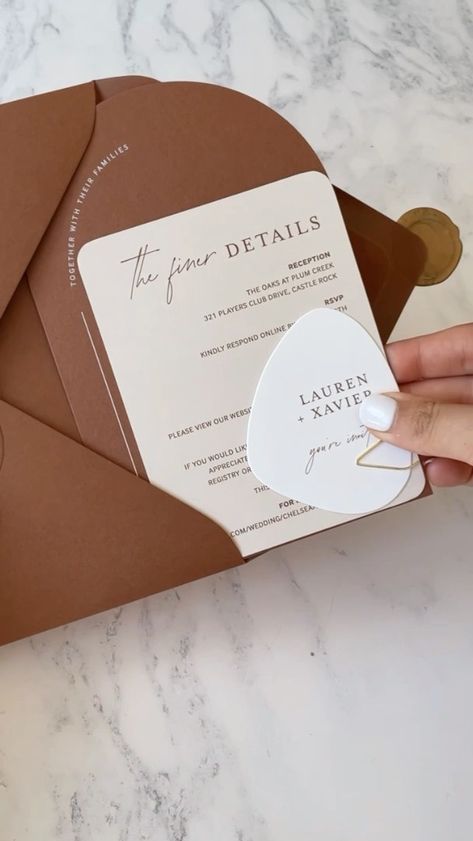 Brown Card Design, Cricut Wedding Invite, Stacked Wedding Invitations, Minimalist Wedding Invitation Modern, Brown Invitation, Butterfly Wedding Dress, Cricut Invitations, Arch Wedding Invitation, Brown Wedding Invitations