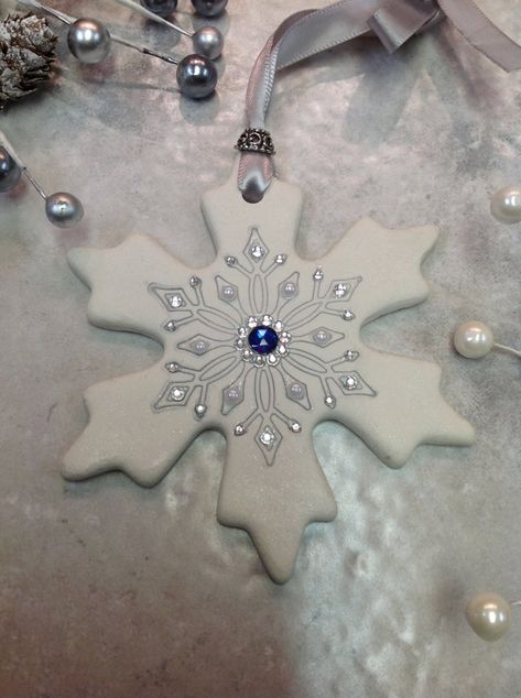 Polymer Clay Snowflake Ornament | Etsy Clay Snowflakes, Employer Gifts, Snowflake Christmas Ornaments, Mud Pies, Wine Bottle Charms, Diy Polymer Clay, Clay Christmas Decorations, Polymer Clay Ornaments, Homemade Ornaments